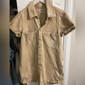 Show Me Your MuMu Tan Button-Down Range Romper